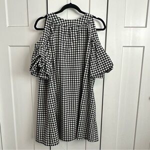 Zara Black and White Checkered/Gingham Cold Shoulder Dress